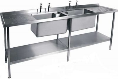 MOFFAT SSU24 Range Double Bowl Sink with Double Drainer, 2400mm wide