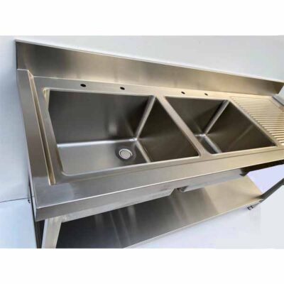 NOWAH Stainless Steel Double Bowl Sink with Right Hand Drainer 1800mm