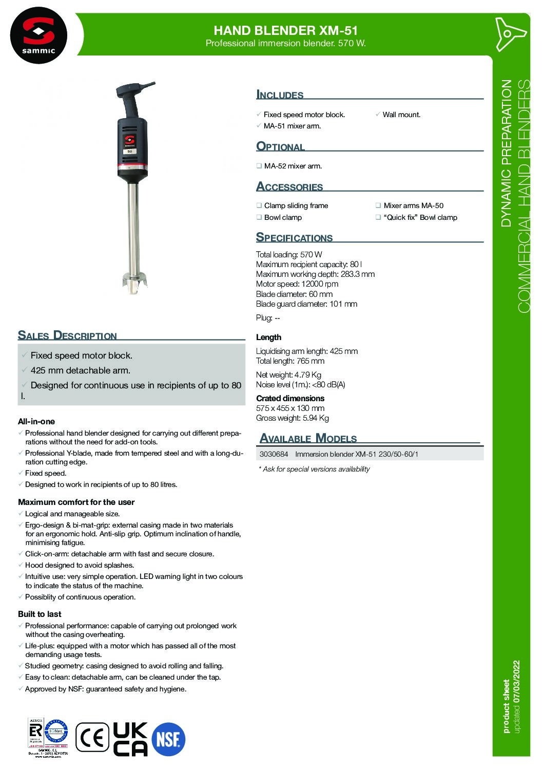 Sammic XM-51 Commercial Hand Blender, 570W Sammic XM-51 Commercial Hand Blender, 570W - Image 3