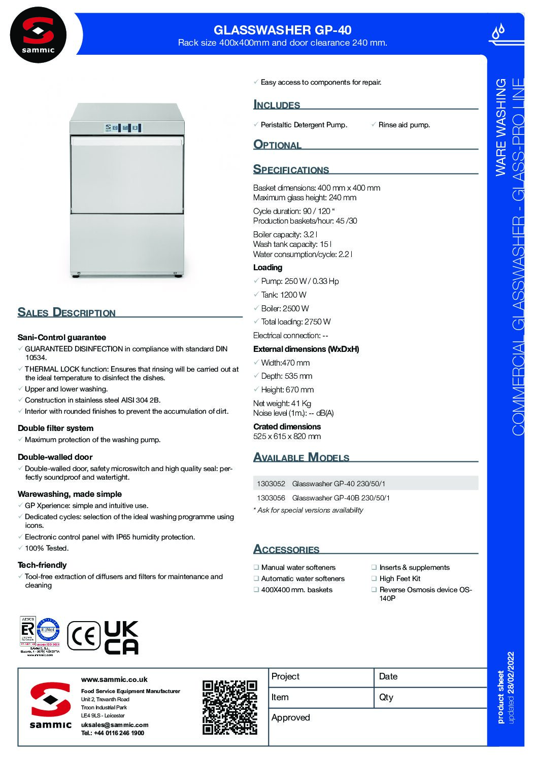 Sammic GP-40B Pro Line Glasswasher with Drain Pump 400mm Basket, 13amp plug Sammic GP-40B Pro Line Glasswasher with Drain Pump 400mm Basket, 13amp plug - Image 4