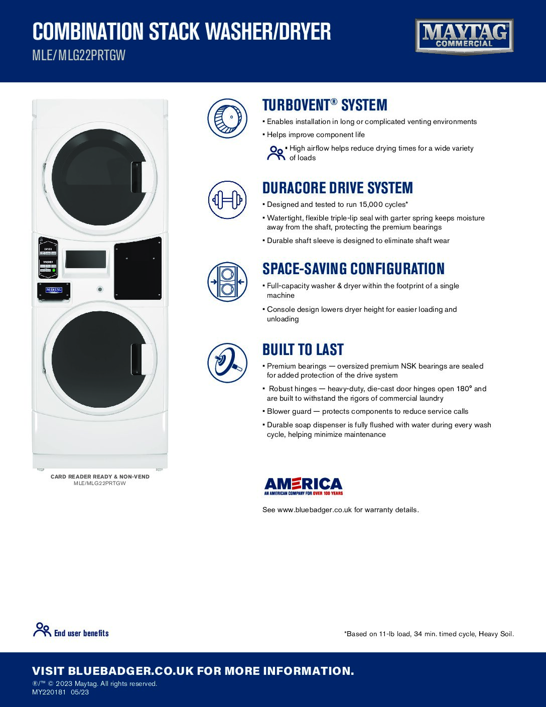 Maytag MLE22PRTGW 10.5kg Ready Stacked Washer and Dryer Maytag MLE22PRTGW 10.5kg Ready Stacked Washer and Dryer - Image 4