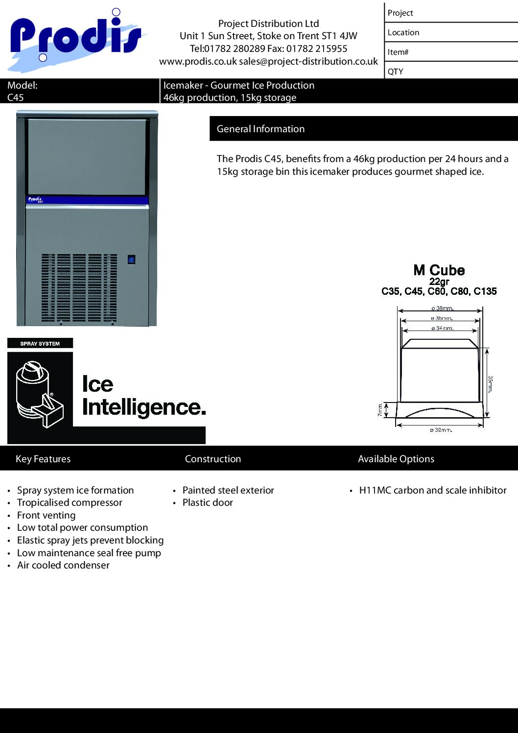 Prodis C45P Spray System Gourmet Ice Maker with Drain Pump – 43kg/24h, 15kg Storage Prodis C45P Spray System Gourmet Ice Maker with Drain Pump – 43kg/24h, 15kg Storage - Image 5